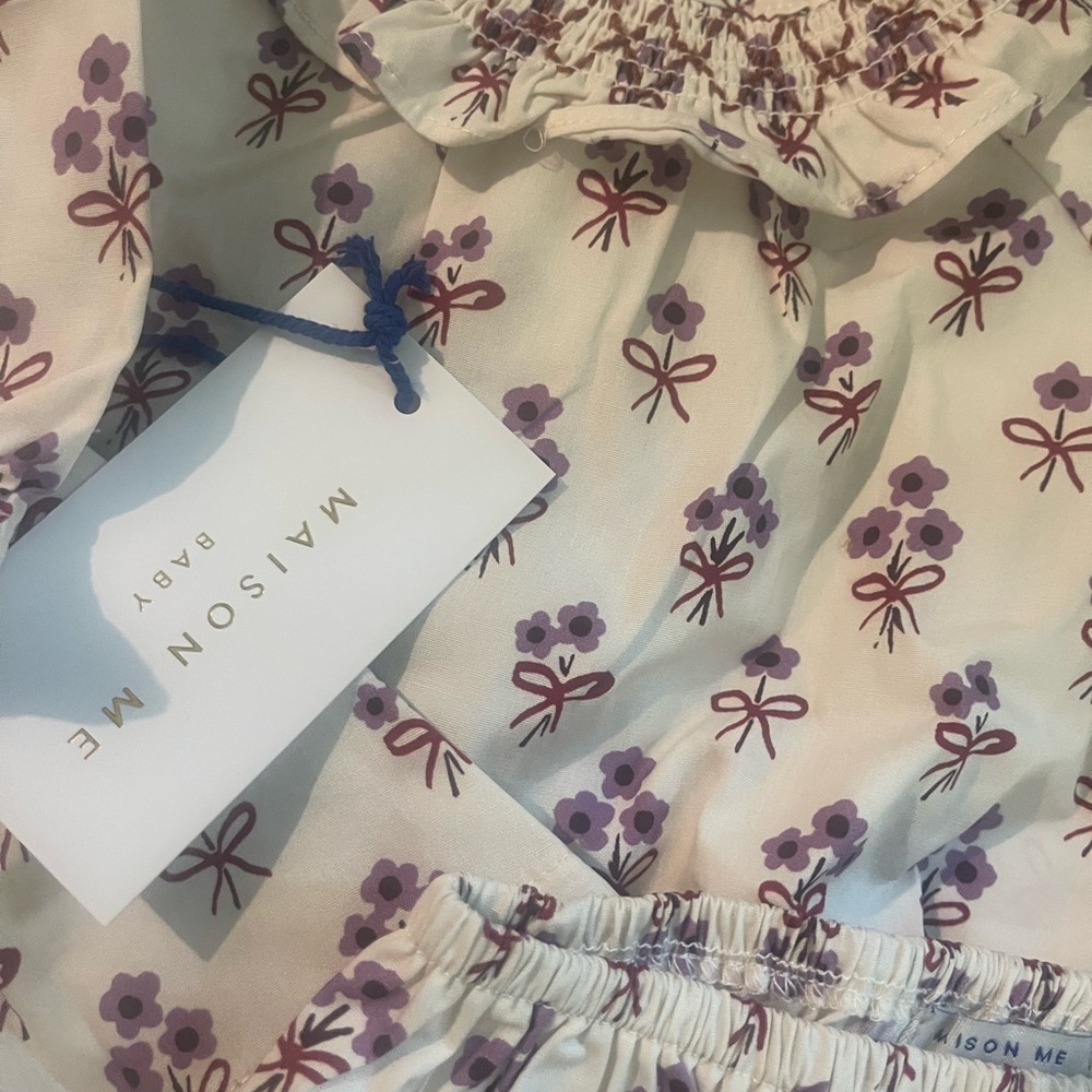 Baby Floral Matching Set - Cream and Purple